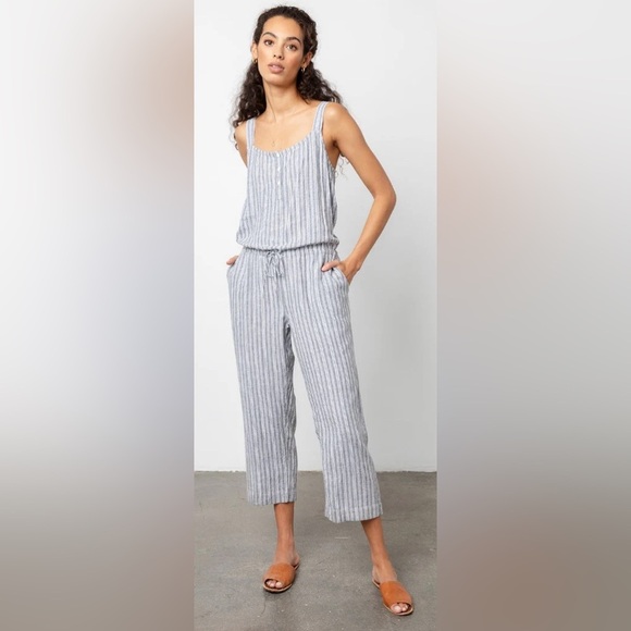 RAILS BROOKLYN Sleeveless Linen Blend JUMPSUIT IN PORTO STRIPE, size small - Picture 1 of 17